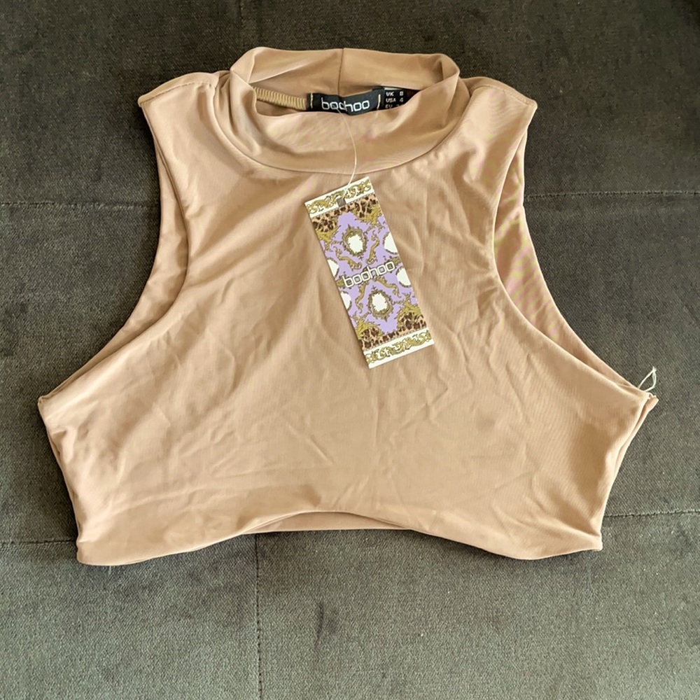 Boohoo high neck sleeveless crop top